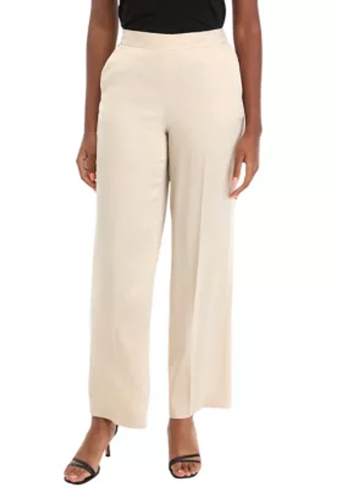 Petite Pull On Slash Pocket Wide Leg Satin Pants