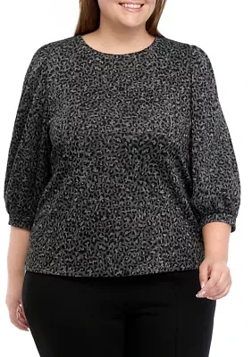 Plus Balloon Sleeve Animal Print Top