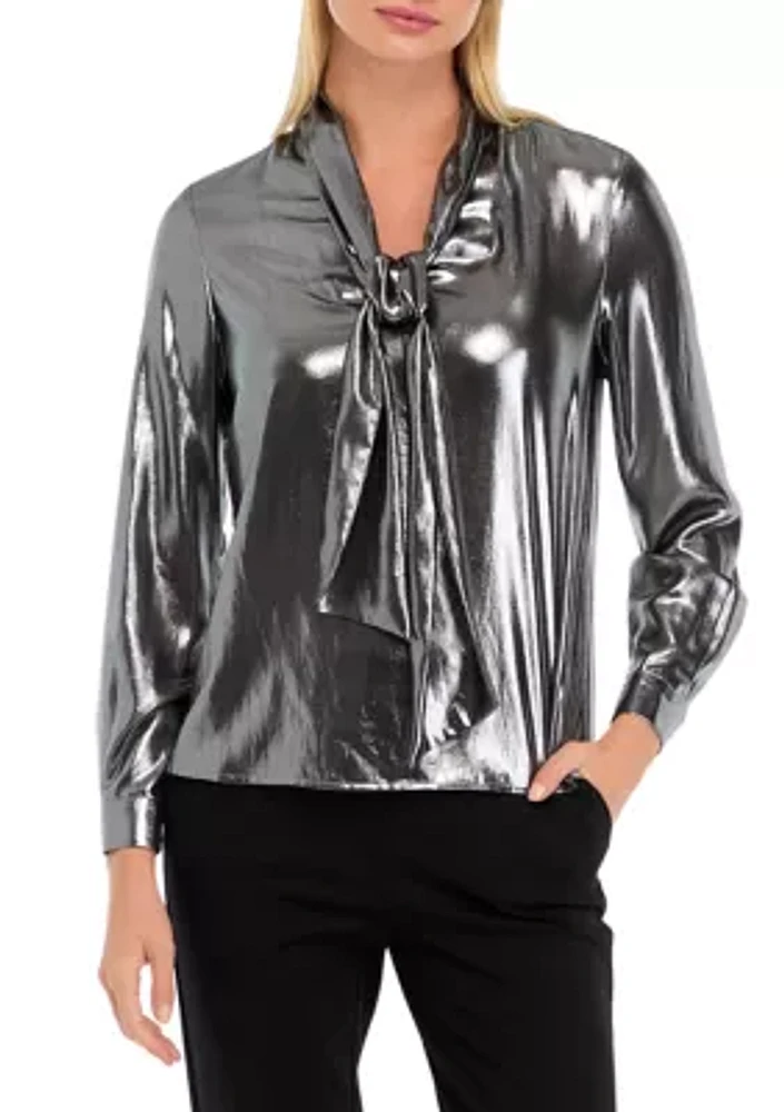 Women's Blouson Sleeve Metallic Blouse