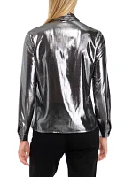 Women's Blouson Sleeve Metallic Blouse