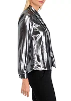 Women's Blouson Sleeve Metallic Blouse