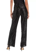 Petite Pull On Hollywood Waist Wide Leg Sequin Mesh Pants