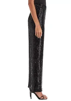 Petite Pull On Hollywood Waist Wide Leg Sequin Mesh Pants