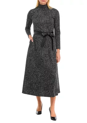 Women's Long Sleeve Mock Neck Printed Midi Dress