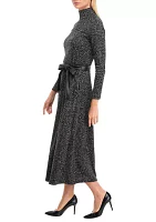 Women's Long Sleeve Mock Neck Printed Midi Dress