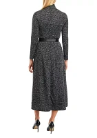 Petite Long Sleeve Mock Neck Midi Dress with Belt