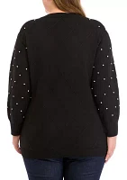 Plus Embellished Diamond Stitch V-Neck Sweater