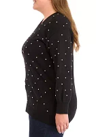 Plus Embellished Diamond Stitch V-Neck Sweater