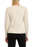 Petite Diamond Stitch Puff Sleeve Crew Neck Sweater