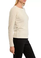 Petite Diamond Stitch Puff Sleeve Crew Neck Sweater