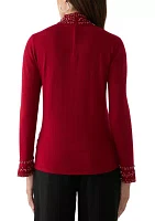 Women's Long Sleeve Rhinestone Mock Neck Sweater