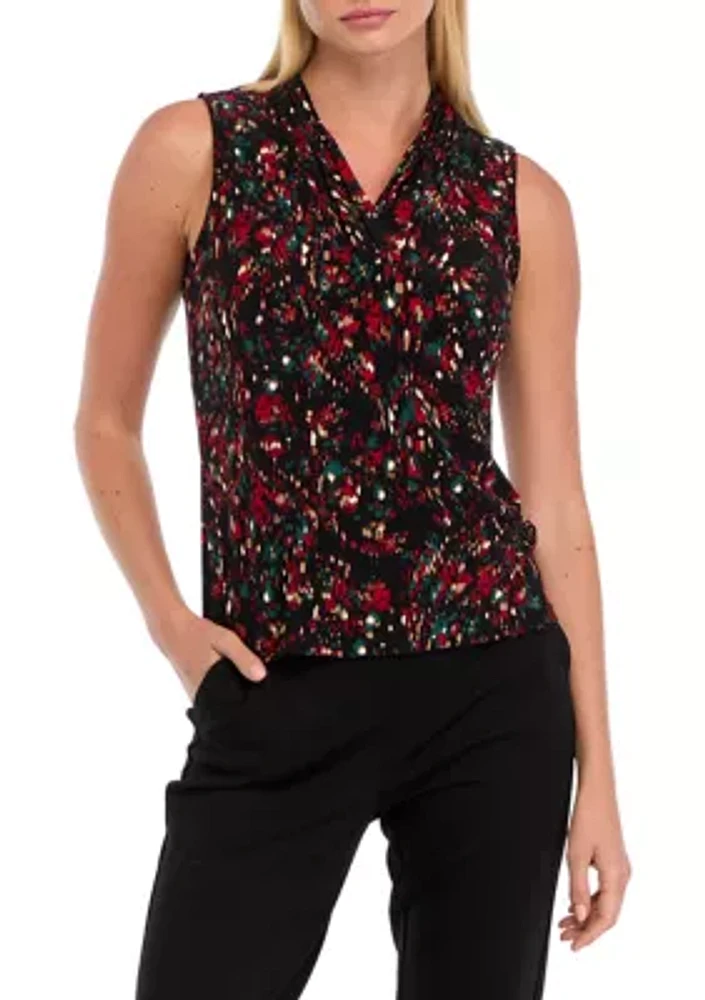 Women's Sleeveless Printed Triple Pleat Blouse