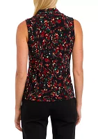 Women's Sleeveless Printed Triple Pleat Blouse