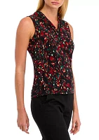 Women's Sleeveless Printed Triple Pleat Blouse