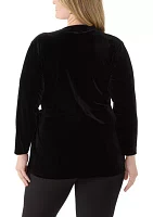 Plus 3/4 Sleeve Velour Wrap Top