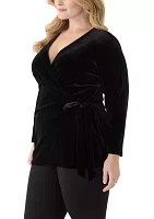 Plus 3/4 Sleeve Velour Wrap Top