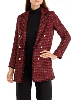 Women's Long Sleeve Faux Double Breasted Tweed Jacket