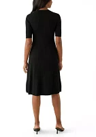 Women's Short Sleeve Ribbed Button Front Dress