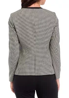 Plus Houndstooth Collarless Jacket with Novelty Trim