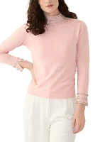 Women's Long Sleeve Mock Neck Embroidered Sweater