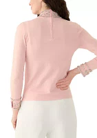 Women's Long Sleeve Mock Neck Embroidered Sweater