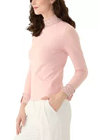 Women's Long Sleeve Mock Neck Embroidered Sweater