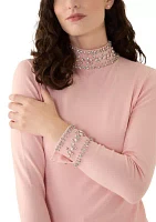 Women's Long Sleeve Mock Neck Embroidered Sweater