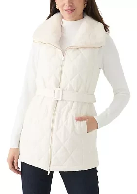 Women's Sleeveless Quilted Vest with Fur Trim