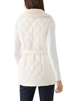 Women's Sleeveless Quilted Vest with Fur Trim