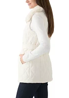 Women's Sleeveless Quilted Vest with Fur Trim