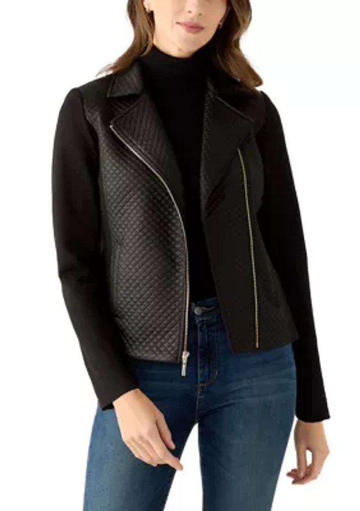 Women's Quilted Mixed Media Moto Jacket