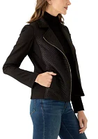 Women's Quilted Mixed Media Moto Jacket