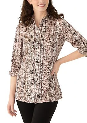 Women's Long Sleeve Button Front Animal Print Blouse