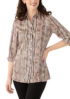 Women's Long Sleeve Button Front Animal Print Blouse