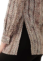 Women's Long Sleeve Button Front Animal Print Blouse