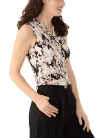 Petite Printed Triple Pleat Top