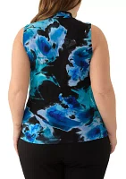 Plus Sleeveless Triple Pleat Printed Top