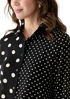 Women's Long Sleeve Split Print Button Down Shirt