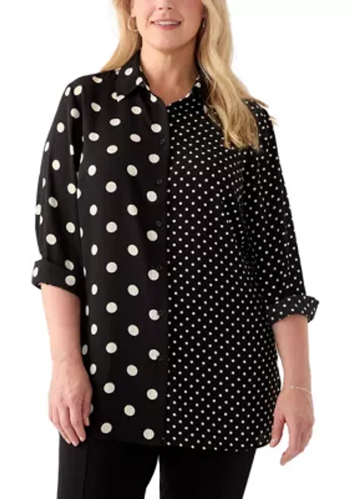 Plus Long Sleeve Collared Button Front Shirt