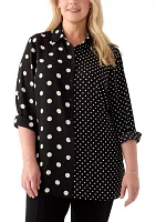 Plus Long Sleeve Collared Button Front Shirt