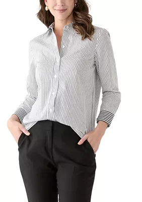 Women's Long Sleeve Stripe Button Down Shirt