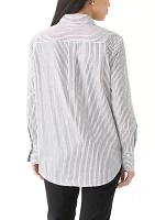 Petite Long Sleeve Collared Button Front Shirt