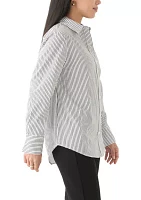 Petite Long Sleeve Collared Button Front Shirt