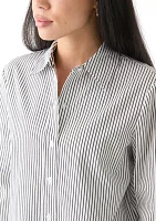 Petite Long Sleeve Collared Button Front Shirt