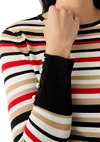 Women's Striped Button Sleeve Sweater