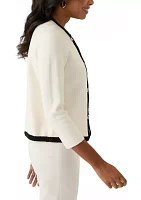 Women's Long Sleeve Button Front Cardigan with Trim