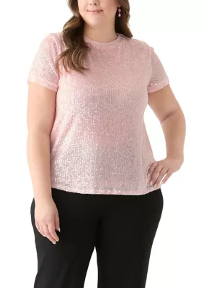 Plus Short Sleeve Sequin Top