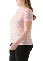 Plus Short Sleeve Sequin Top