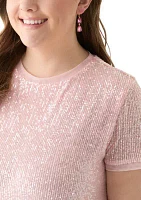 Plus Short Sleeve Sequin Top