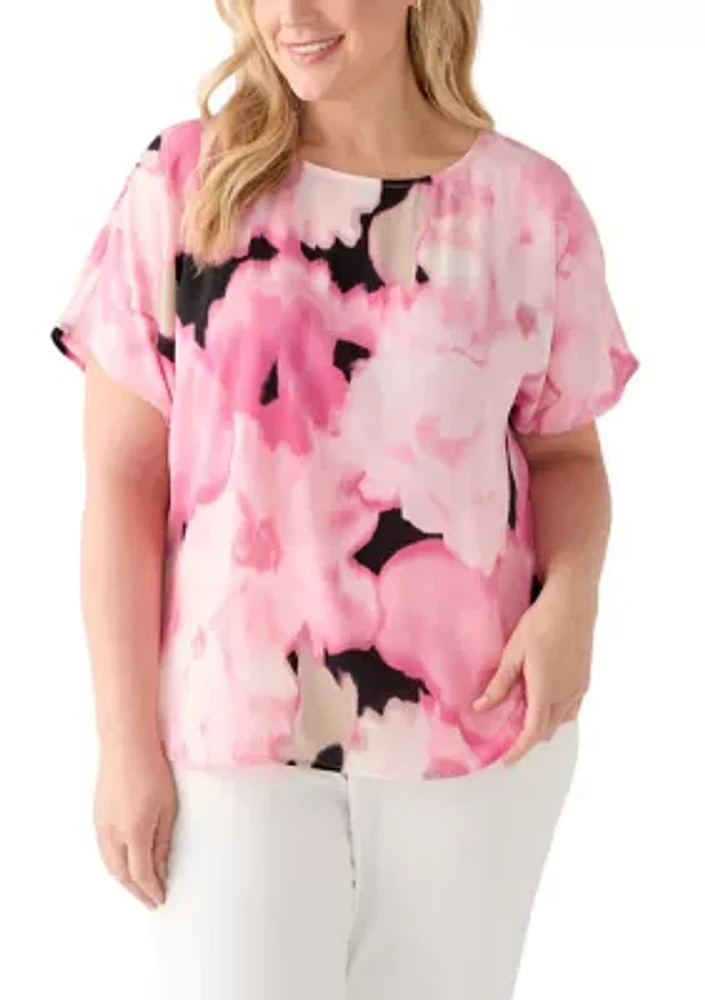 Plus Short Sleeve Boat Neck Blouse